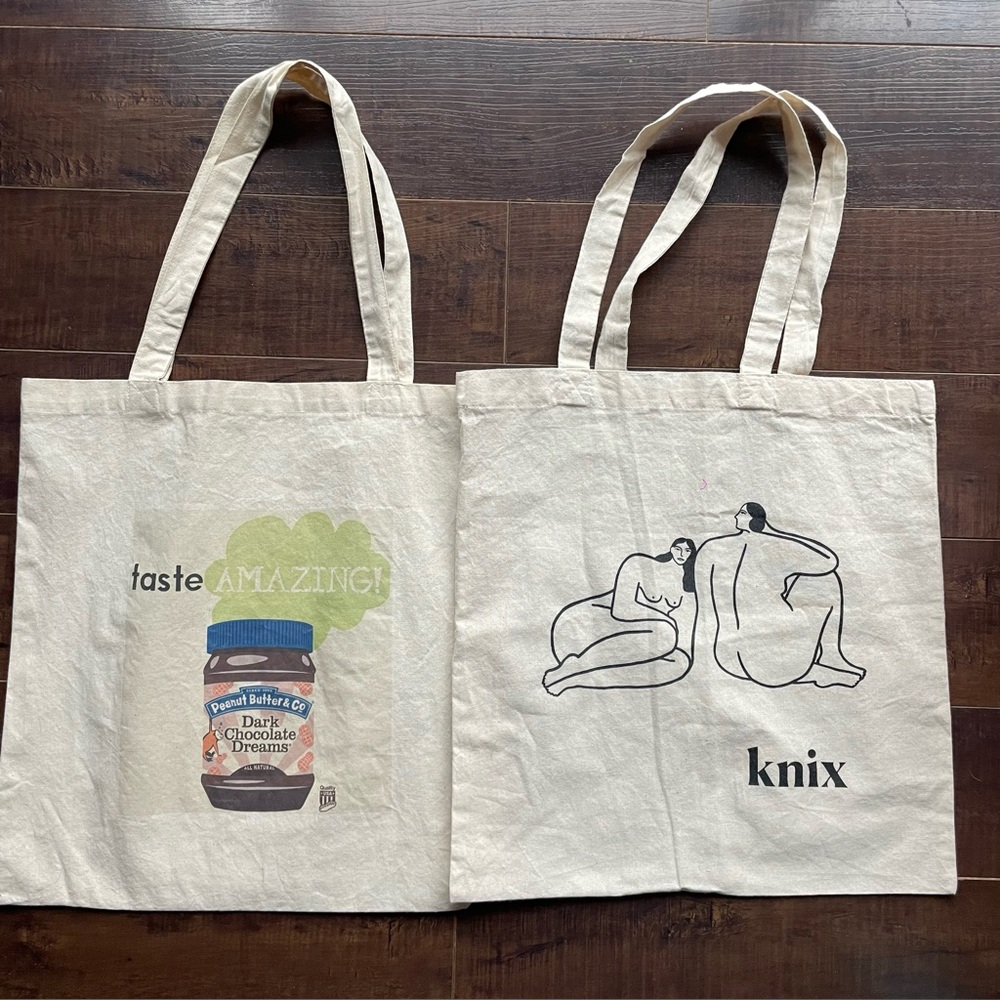 100% Cotton Reusable Bags - Lot of 2 - Knix and Peanut Butter Design